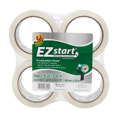 Picture of Duck Brand EZ Start Crystal Clear Packaging Tape - 54.60 yd Length x 1.88in Width - 2.6 mil Thickness - 3in Core - Acrylic - UV Resistant, Tear Resistant, Age Resistant, Split Resistant - For Sealing - 4 / Pack - Crystal Clear