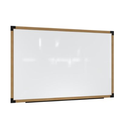 Picture of Ghent Prest Magnetic Dry-Erase Whiteboard, Porcelain, 50-1/4in x 74-1/4in, White, Natural Wood Frame