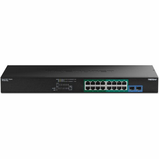 Picture of TRENDnet TPE-BG182g, 18-Port Gigabit 470W PoE++ Switch with 8 x 95W PoE++ Ports, 8 x 30W PoE+ Ports, 2 Gigabit SFP Slots,470W PoE Budget, 1U 19in Rack Mountable - 18 Ports - 2 Layer Supported - Modular - 440 W PoE Budge