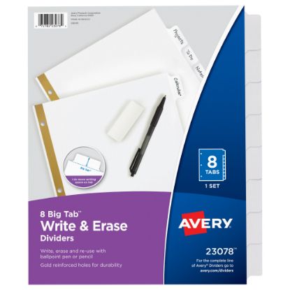 Picture of Avery Big Tab Write-On Tab Dividers With Erasable Laminated Tabs, 8-Tab, White