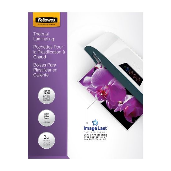 Picture of Fellowes Laminating Pouches, Glossy, 8.5in x 11in, 3 mil Thick, Clear, Pack Of 150