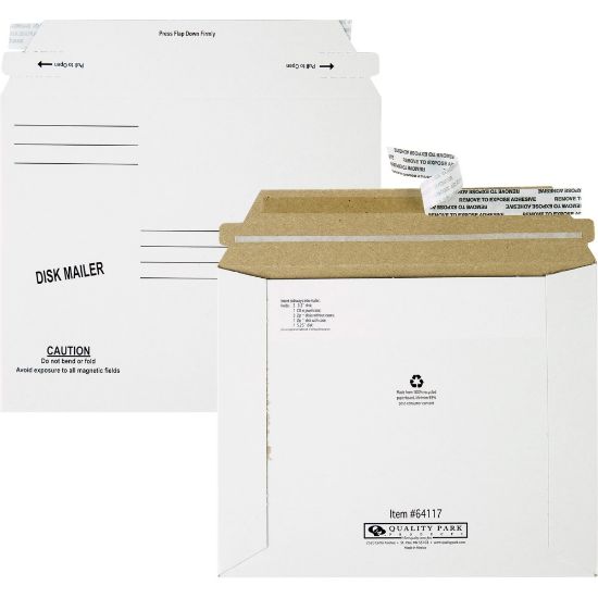 Picture of Quality Park Economy Disk/CD Mailers - Disc/Diskette - 7 1/2in Width x 6 1/8in Length - Self-sealing - Paperboard - 100 / Carton - White