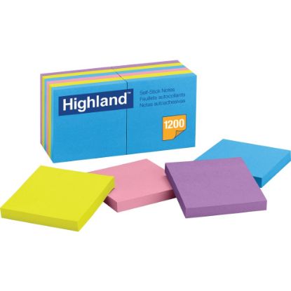 Picture of Highland Self-Stick Notes, 3in x 3in, Assorted Bright Colors, 100 Sheets Per Pad, Pack Of 12 Pads