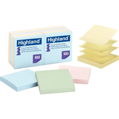 Picture of Highland Self-Sticking Pop-up Notes, 3in x 3in, Assorted, Pack of 12 Pads