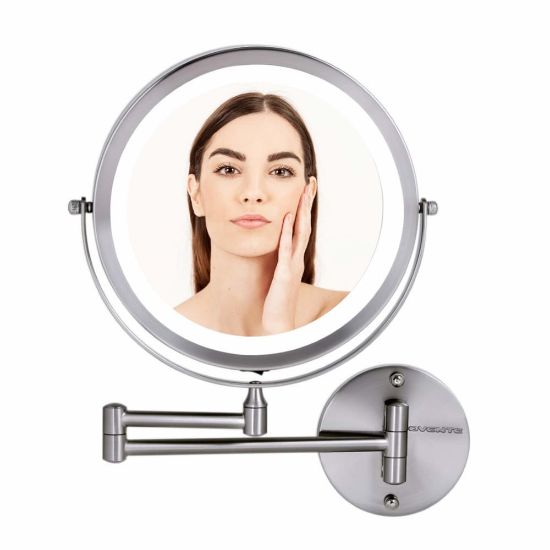 Picture of Ovente Wall-Mounted Vanity Makeup Mirror, 8-1/2in, Nickel