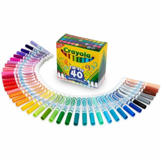 Picture of Crayola The Big 40 Washable Markers, Set Of 40 Markers, Conical Point, Assorted Colors