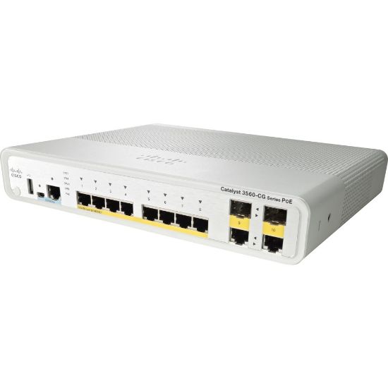 Picture of Cisco Catalyst 3560CG-8PC-S Layer 3 Switch - 8 Ports - Manageable - Gigabit Ethernet - 10/100/1000Base-T - Refurbished - 3 Layer Supported - 2 SFP Slots - Twisted Pair - PoE Ports - Desktop, Rack-mountable - Lifetime Limited Warranty