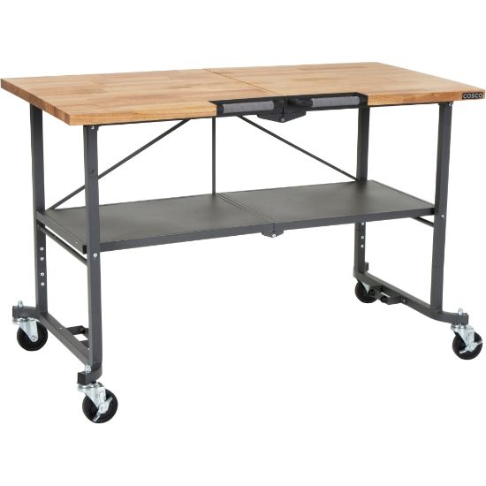 Picture of Cosco SmartFold Butcher Block Portable Workbench - 400 lb Capacity x 52in Table Top Width x 34.80in Table Top Depth - 25.50in Height - Assembly Required - Gray - 1 Each