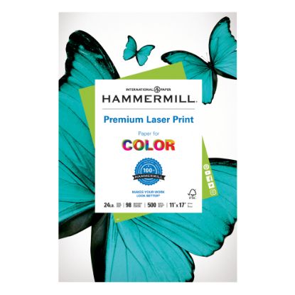 Picture of Hammermill Premium Laser Paper, White, Ledger Size (11in x 17in), 24 Lb, 98 Brightness, Ream Of 500 Sheets