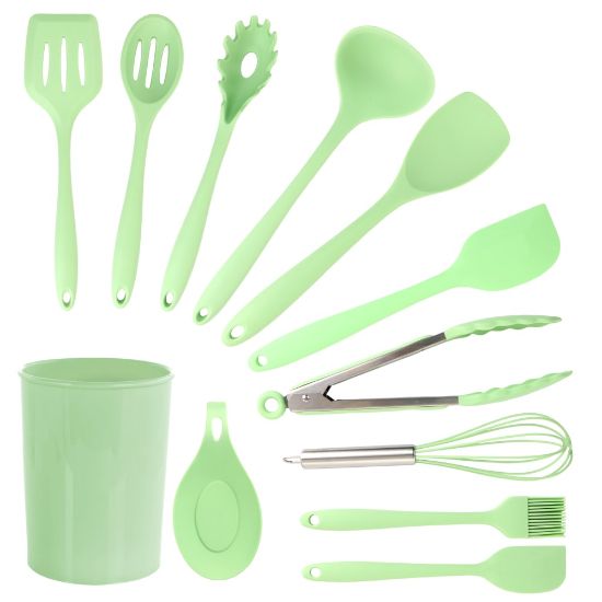 Picture of MegaChef Silicone And Plastic Cooking Utensils, Mint Green, Set Of 12 Utensils