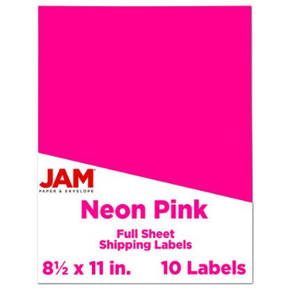 Picture of JAM Paper Full-Page Mailing And Shipping Labels, Rectangle, 8 1/2in x 11in, Neon Pink, Pack Of 10