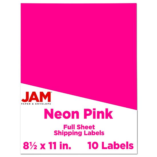 Picture of JAM Paper Full-Page Mailing And Shipping Labels, Rectangle, 8 1/2in x 11in, Neon Pink, Pack Of 10