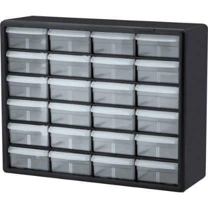 Picture of Akro-Mils Plastic 24-Drawer Storage Cabinet, 15 12/16in x 20in x 6 6/16in, Black/Clear