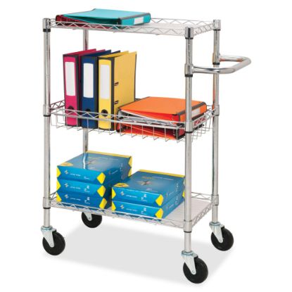 Picture of Lorell 3-Tier Steel Rolling Cart, 16inW x 26inD x 40inH, Chrome