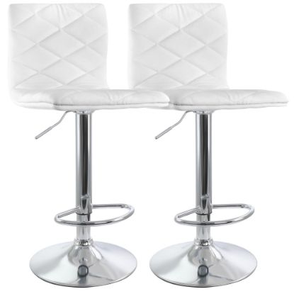 Picture of Elama Adjustable Diamond-Tufted Faux Leather Bar Stools, White/Chrome, Set Of 2 Stools