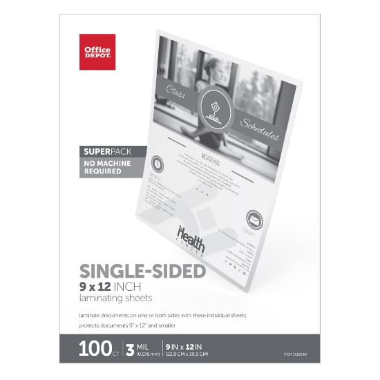 Picture of Office Depot Brand Single-Sided Self-Sealing Laminating Sheets, 9in x 12in, 3 Mil, Clear, Pack Of 100 Sheets