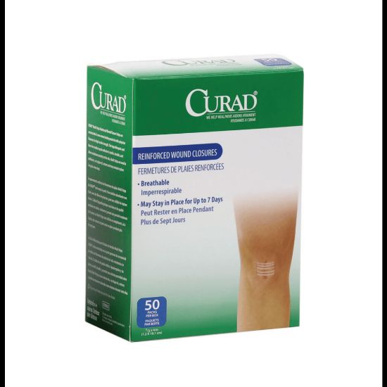 Picture of CURAD Sterile Medi-Strips Reinforced Wound Closures, 1/2in x 4in, White, 6 Per Pack, Box Of 50 Packs