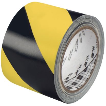 Picture of 3M 766 Striped Vinyl Tape, 3in Core, 3in x 36 Yd., Black/Yellow, Case Of 2