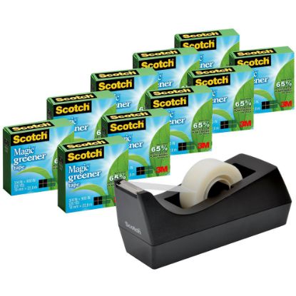 Picture of Scotch Greener Magic Tape with Dispenser, Invisible, 3/4 in. x 900 in., 10 Tape Rolls, Clear, Home Office, Back to School Supplies and College Essentials for Students and Teachers