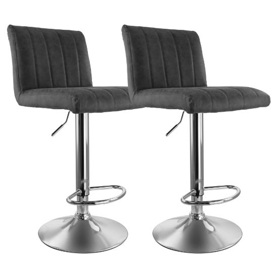 Picture of Elama Vintage Faux Leather Adjustable Bar Stools, Gray/Chrome, Set Of 2 Stools