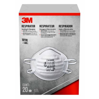 Picture of 3M 8200 N95 Sanding and Fiberglass Respirator, White, 8200H20-DC, Pack of 20