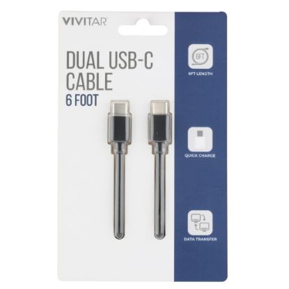 Picture of Vivitar Dual USB-C Charging Cable, 6ft, Black, NIL3006-BLK-STK-24