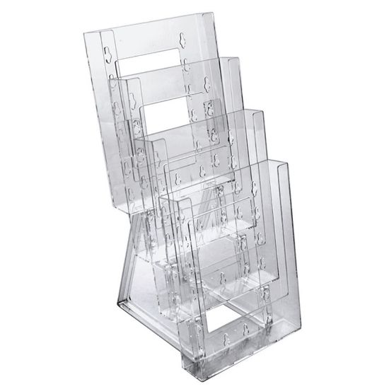 Picture of Azar Displays 4-Pocket Crystal Styrene Tiered Modular Brochure Holders, 13 1/4inH x 6 1/4inW x 7 1/2inD, Clear, Pack Of 2