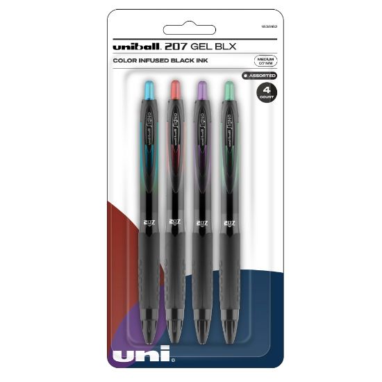 Picture of uni-ball 207 BLX Gel Pens, Medium Point, 0.7 mm, Assorted Barrels, Assorted Ink Colors, Pack Of 4 Pens