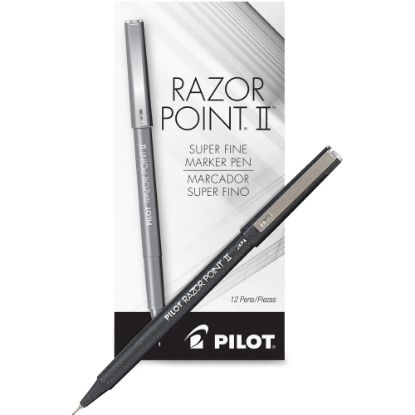 Picture of Pilot Razor Point II Marker Pens, Pack Of 12, Super Fine Point, 0.3 mm, Black Barrel, Black Ink