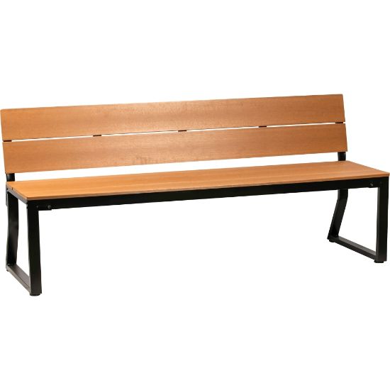 Picture of Lorell Faux Wood Outdoor Bench With Backrest, Teak/Black