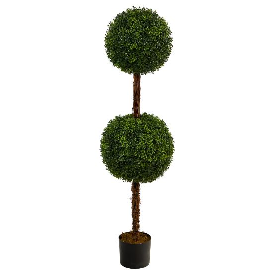 Picture of Nearly Natural Boxwood Double Ball Topiary 4.5'H Artificial Tree With Planter, 54inH x 14inW x 14inD, Green/Black