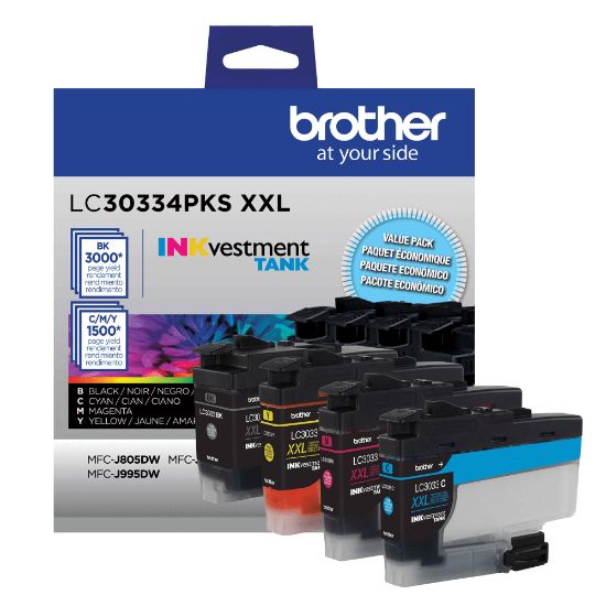 Picture of Brother LC3033 Genuine Black; Cyan; Magenta; Yellow High-Yield Multi-Pack Ink, Pack Of 4 Cartridges, LC30334PKS