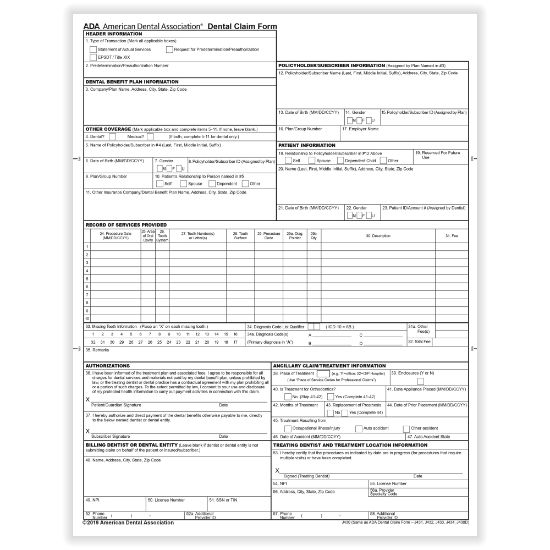 Picture of ComplyRight ADA Dental Claim Forms, Laser, 8-1/2in x 11in, Pack Of 1,000 Forms