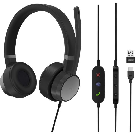 Picture of Lenovo Go Wired ANC Headset (Thunder Black) - Stereo - USB Type C, USB Type A - Wired - 32 Ohm - 20 Hz - 20 kHz - Over-the-head - Binaural - Ear-cup - 6.56 ft Cable - Noise Cancelling Microphone - Noise Canceling - Thunder Black