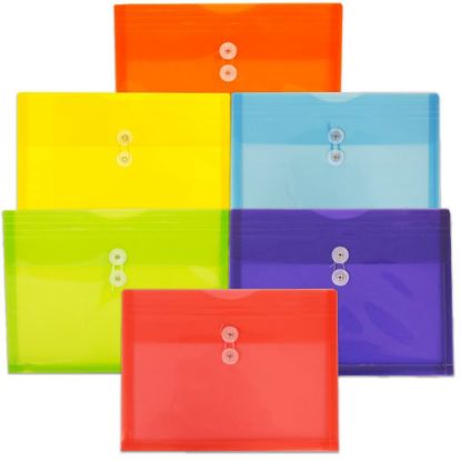 Picture of JAM Paper Plastic Letter Booklet Envelopes, 9-3/4in x 13in, Button & String Closure, Assorted Colors, Pack Of 6 Envelopes