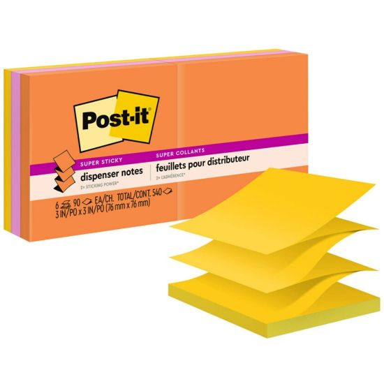 Picture of Post-it Super Sticky Notes, 3 in x 3 in, 6 Pads, 90 Sheets/Pad, 2x the Sticking Power, Energy Boost Collection