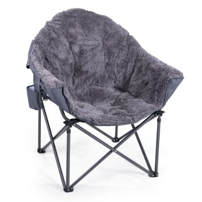 Picture of ALPHA CAMP Deluxe Plush Oversized Moon Saucer Dorm Chair, Gray/Black