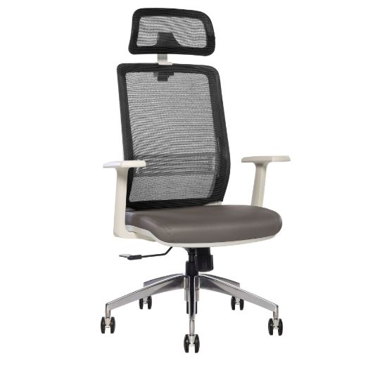 Picture of Sinfonia Sing Ergonomic Mesh/Fabric High-Back Task Chair With Antimicrobial Protection, Fixed T-Arms, Headrest, Black/Gray/White