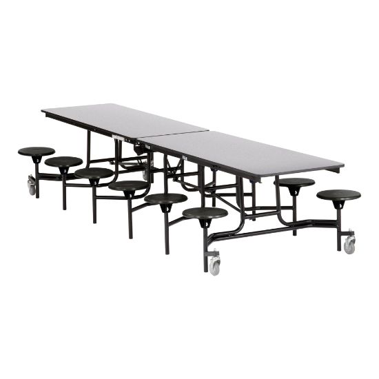 Picture of National Public Seating 12ft Rectangle Mobile Cafeteria Table With 12 Stools, Black/Gray Nebula