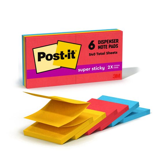 Picture of Post-it Super Sticky Pop Up Notes, 3 in x 3 in, 6 Pads, 90 Sheets/Pad, 2x the Sticking Power, Playful Primaries Collection