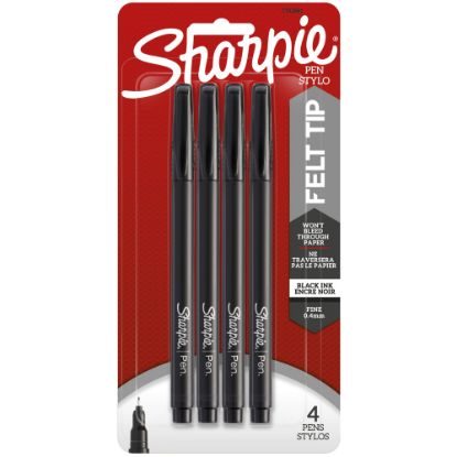 Picture of Sharpie Fine-Point Pens, Fine Point, 0.4 mm, Black Barrels, Black Ink, Pack Of 4