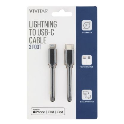 Picture of Vivitar Lightning To USB-C Cable, 3ft, Black, NIL3003-BLK-STK-24