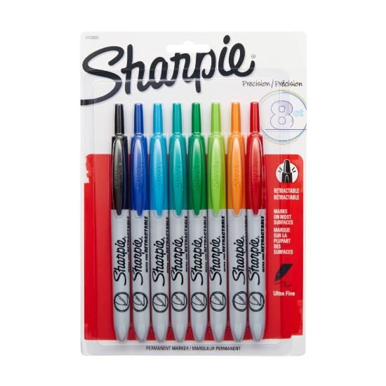 Picture of Sharpie Retractable Permanent Markers, Ultra-Fine Point, Assorted, Pack Of 8