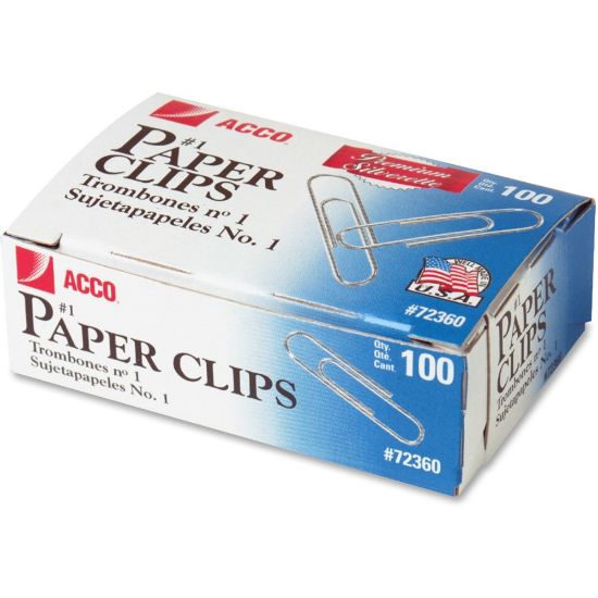 Picture of ACCO Premium Paper Clips, Box Of 1000, No. 1, Silver