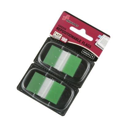 Picture of SKILCRAFT 70% Recycled Color Self-Stick Flags, 1in x 1 3/4in, Green, 50 Flags Per Pad, Pack Of 2 (AbilityOne 7510-01-315-2020)