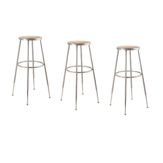 Picture of National Public Seating Adjustable Hardboard Stools, 31.5 - 38.5inH, Gray, Set of 3