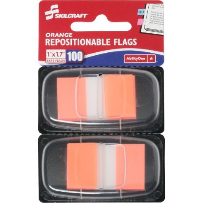 Picture of SKILCRAFT 70% Recycled Color Self-Stick Flags, 1in x 1 3/4in, Orange, 50 Flags Per Pad, Pack Of 2 (AbilityOne 7510-01-315-2023)