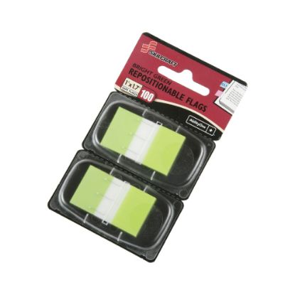 Picture of SKILCRAFT 70% Recycled Self-Stick Marker Flags,1in x 1 3/4in, Bright Green, 50 Flags Per Pad, Pack Of 2 (AbilityOne 7510-01-399-1152)