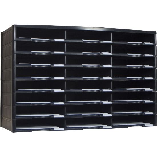 Picture of Storex Stackable Literature Sorter - 12000 x Sheet - 24 Compartment(s) - 9.50in x 12in - 20.5in Height x 14.1in Width31.4in Length - Black - Plastic, Polystyrene - 1 Each