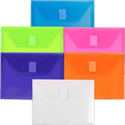 Picture of JAM Paper Plastic Index Booklet Envelopes, 5-1/2in x 7-1/2in, Hook & Loop Closure, Assorted Colors, Pack Of 6 Envelopes